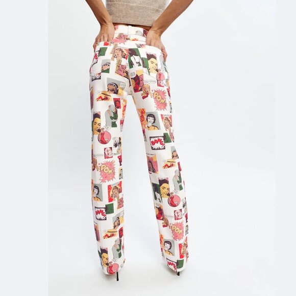 REFORMATION Ivory Multicolor 'Comic' High Rise Straight Leg Jeans - Picture 2 of 8